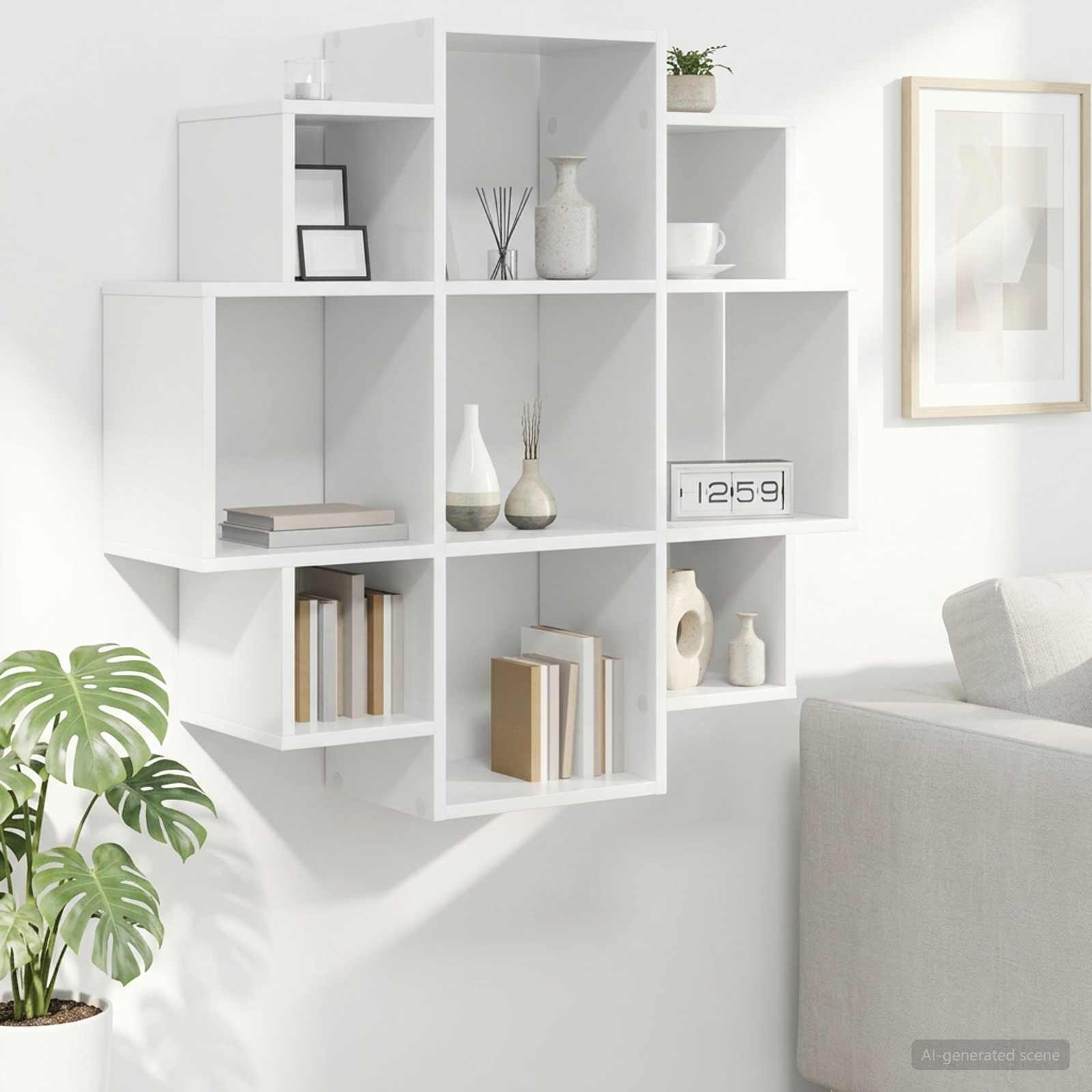 White Wall Shelf 9 Compartments 90cm | HomeAndLiving