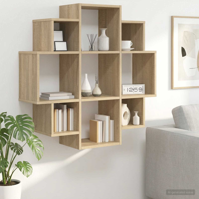 Wall Shelf 9 Compartments Sonoma Oak 90cm | HomeAndLiving