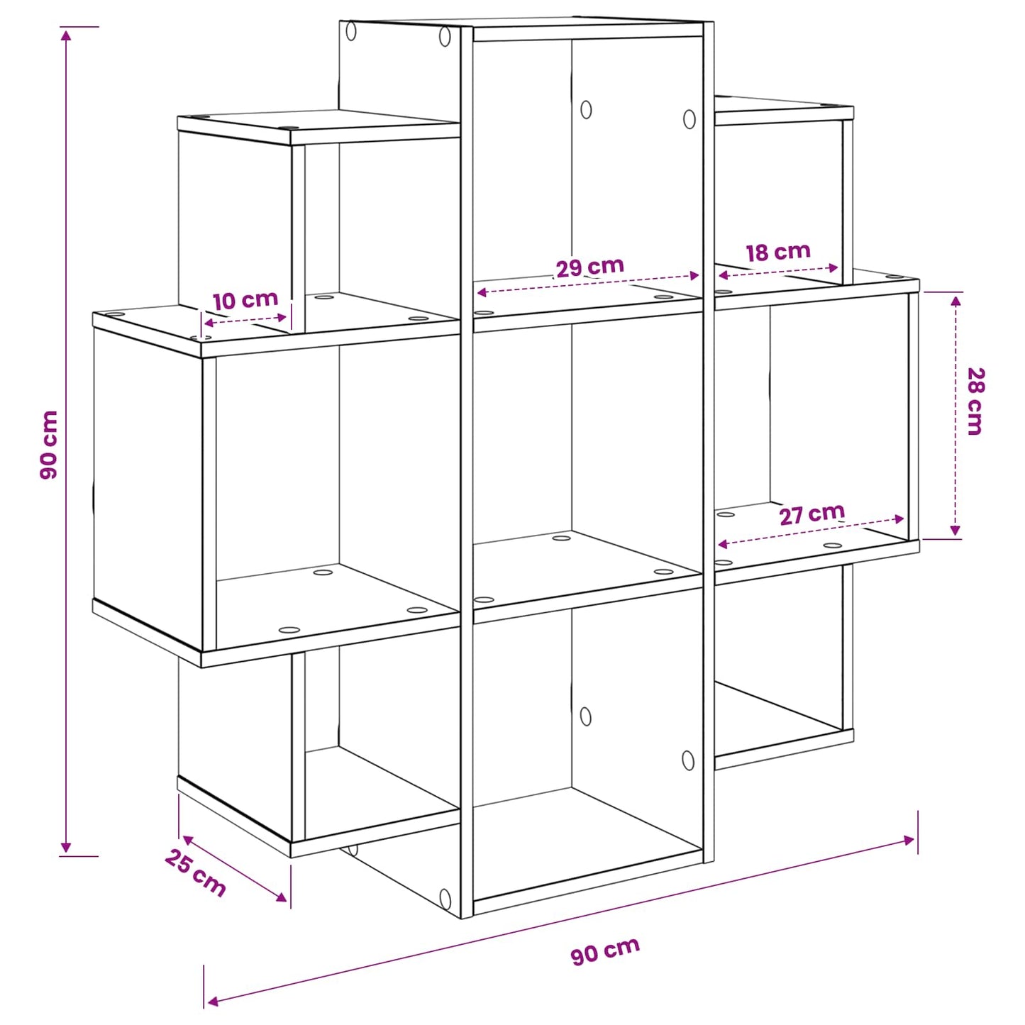 Wall Shelf 9 Compartments Sonoma Oak 90cm | HomeAndLiving - 8