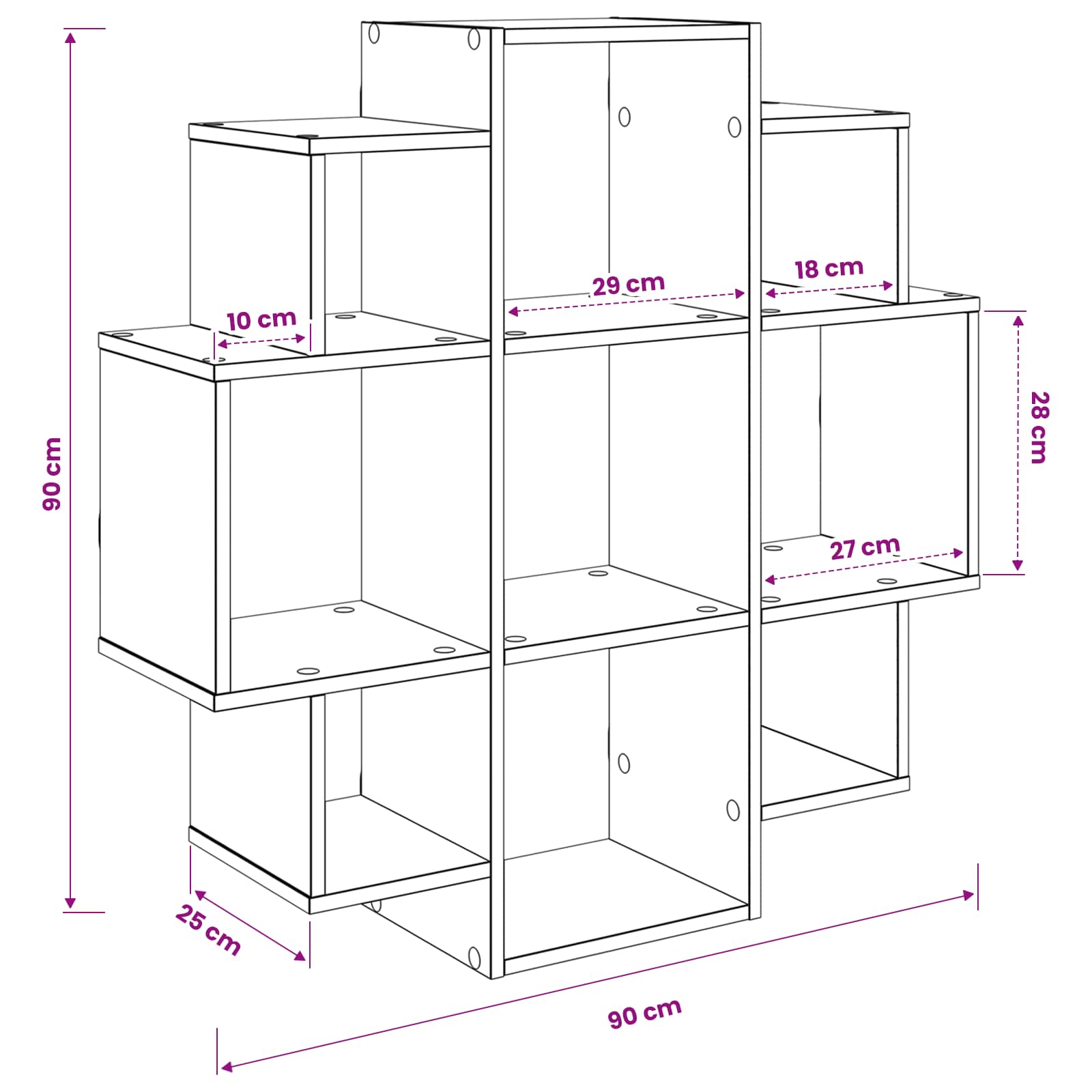Wall Shelf 9 Compartments Sonoma Oak 90cm | HomeAndLiving - 8