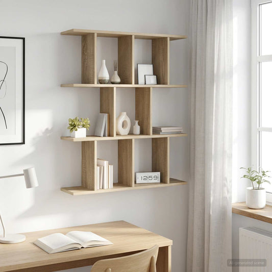 Wall Shelf 11 Compartments Sonoma Oak | HomeAndLiving