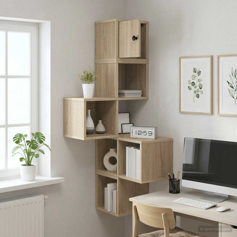 Corner Wall Shelf 7-Tier Sonoma Oak 120cm | HomeAndLiving
