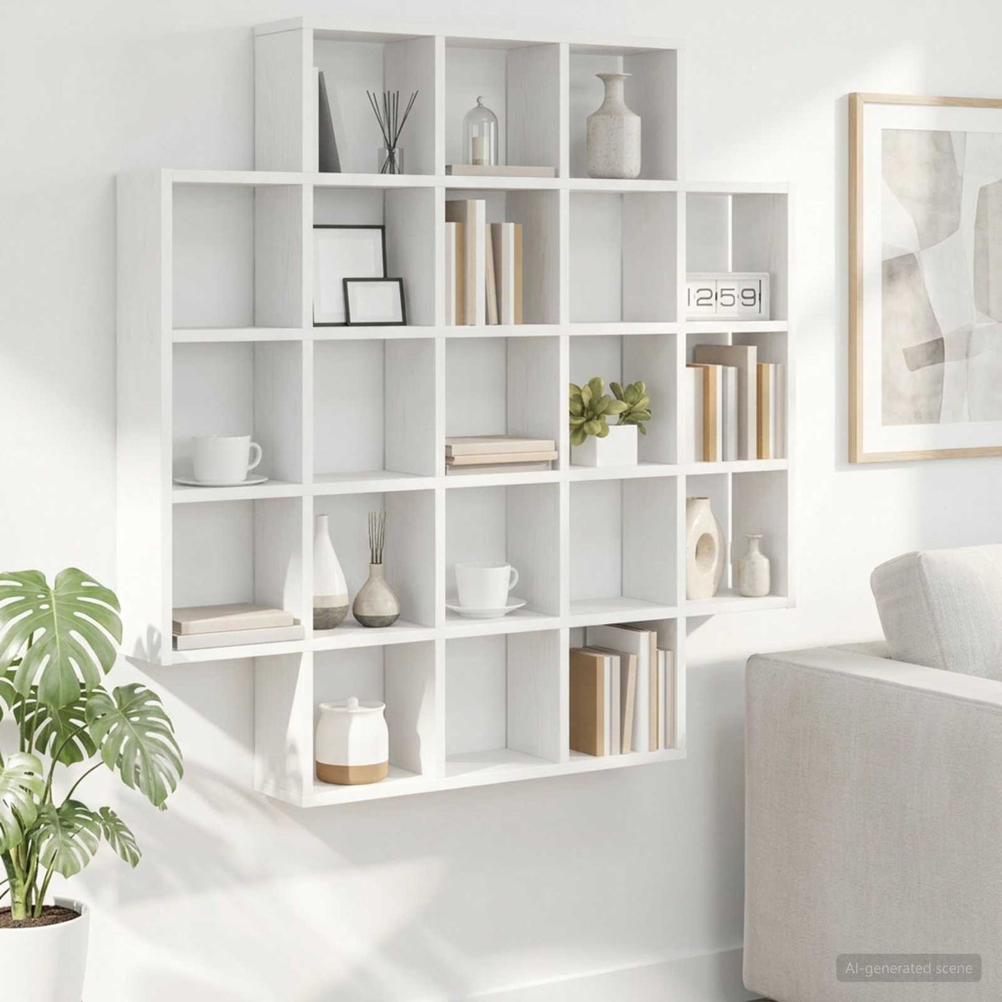 White Wall Shelf 21 Compartments 100cm | HomeAndLiving