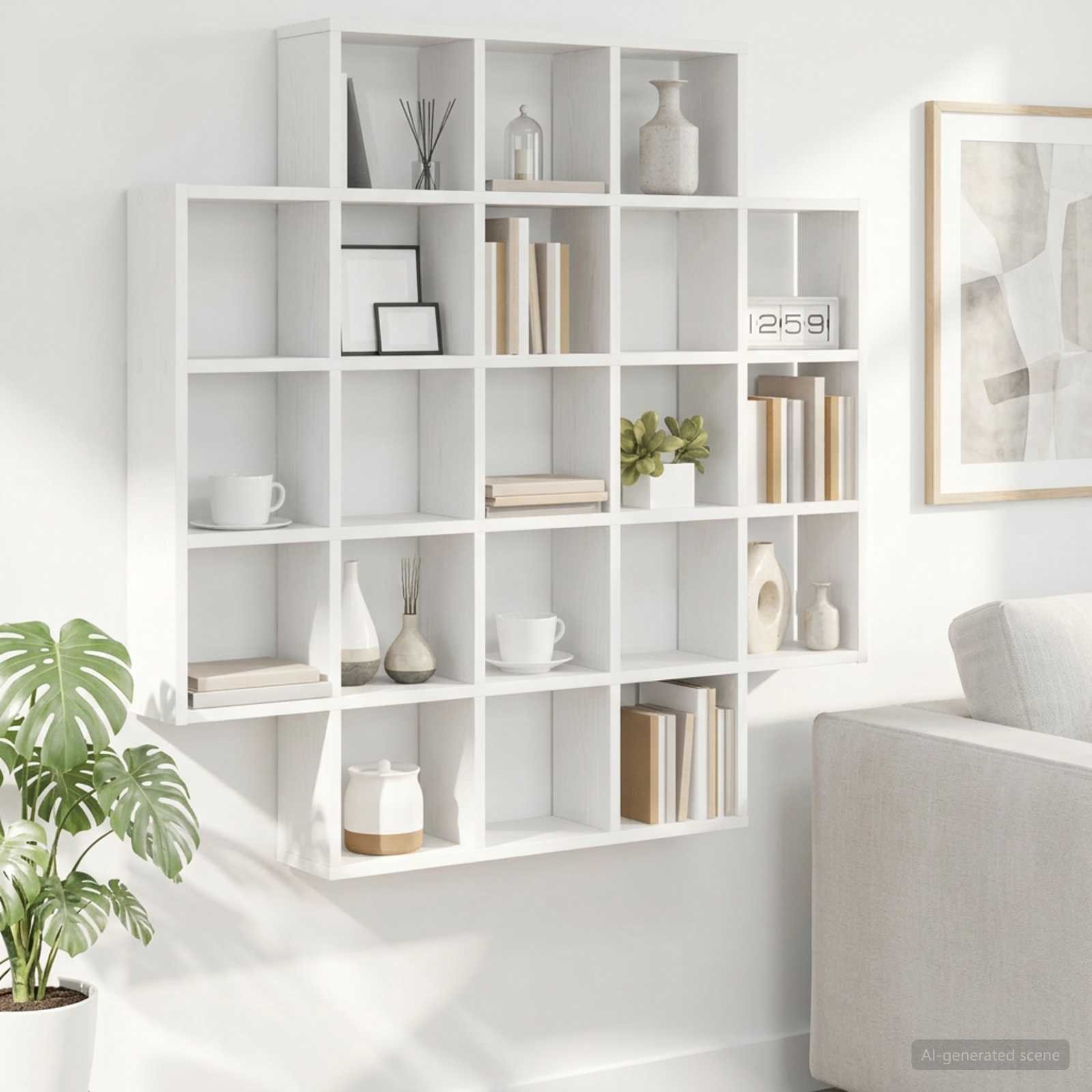 White Wall Shelf 21 Compartments 100cm | HomeAndLiving