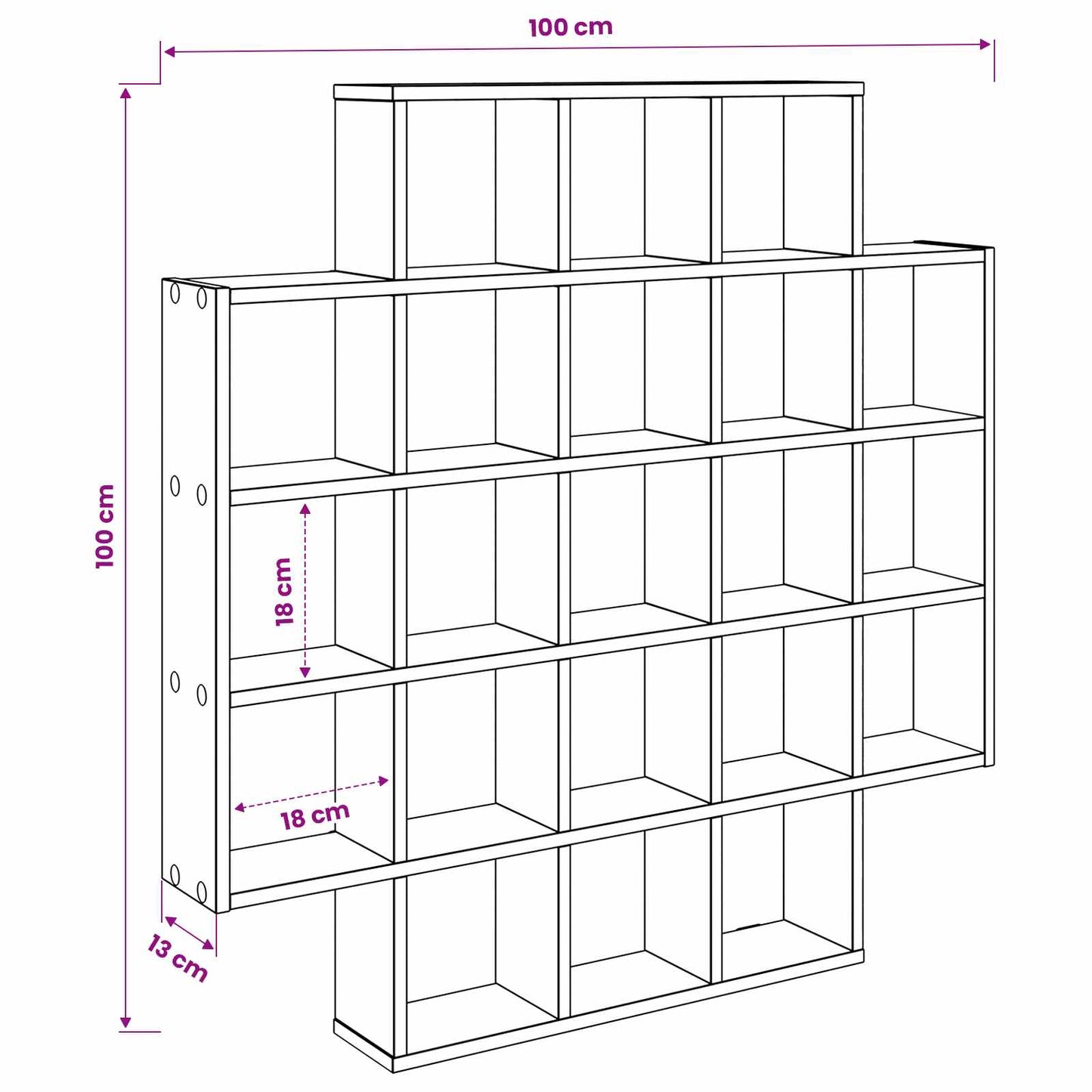 White Wall Shelf 21 Compartments 100cm | HomeAndLiving - 8