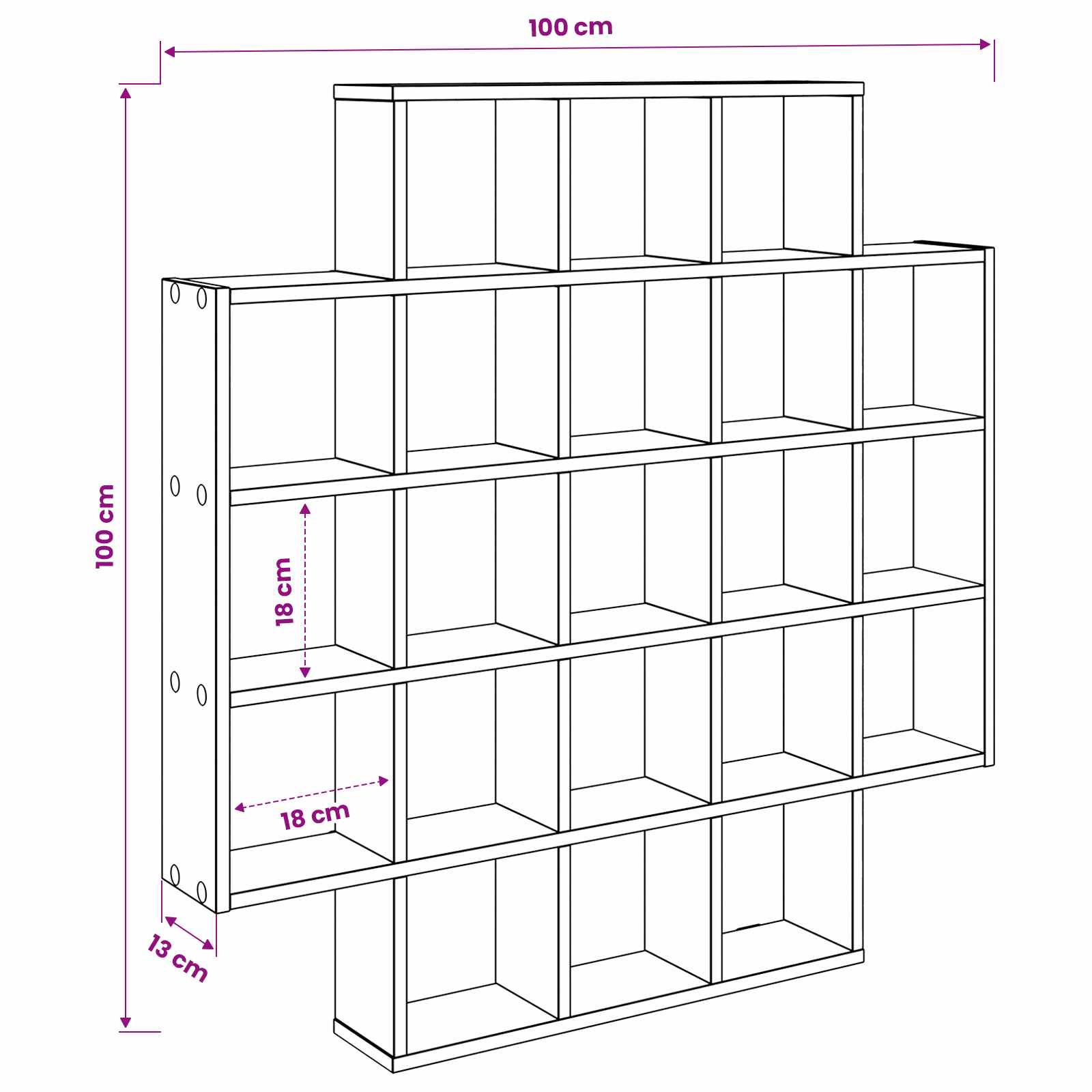 White Wall Shelf 21 Compartments 100cm | HomeAndLiving - 8