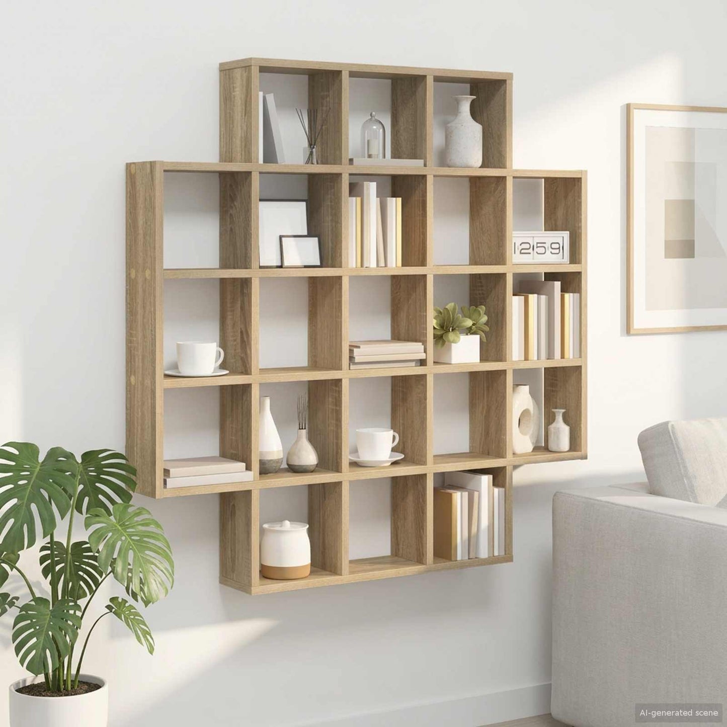 Wall Shelf 21 Compartment Sonoma Oak 100cm | HomeAndLiving