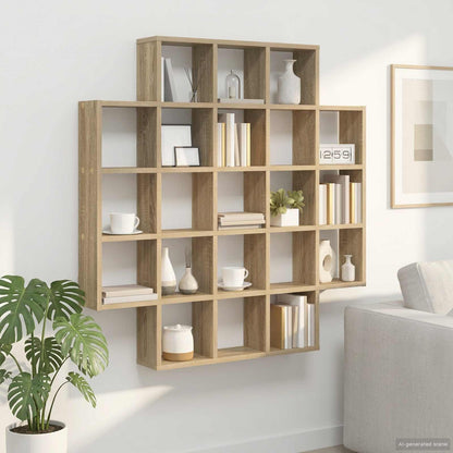 Wall Shelf 21 Compartment Sonoma Oak 100cm | HomeAndLiving