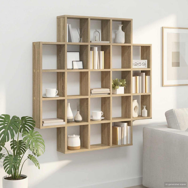  Wall Shelf 21 Compartment Sonoma Oak 100cm | HomeAndLiving