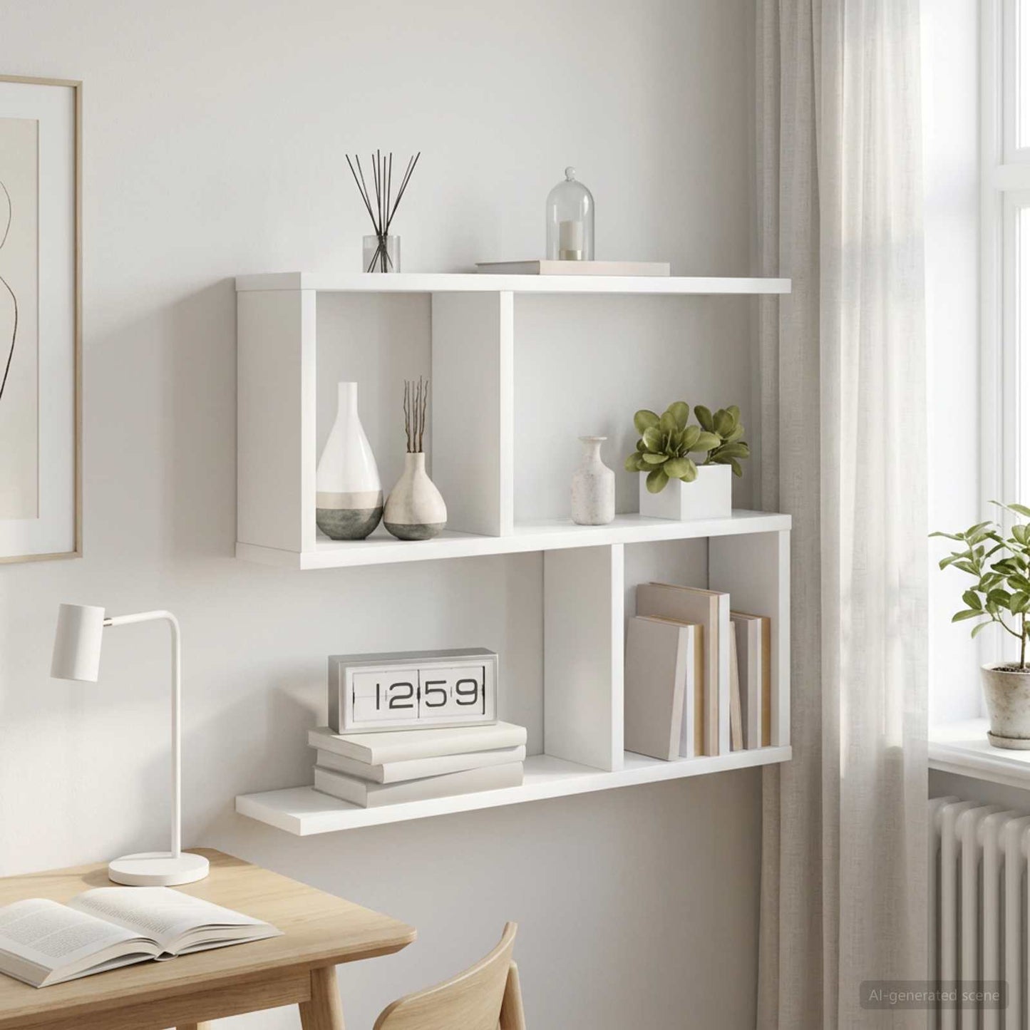 White Wall Shelf 4 Compartment 60cm | HomeAndLiving