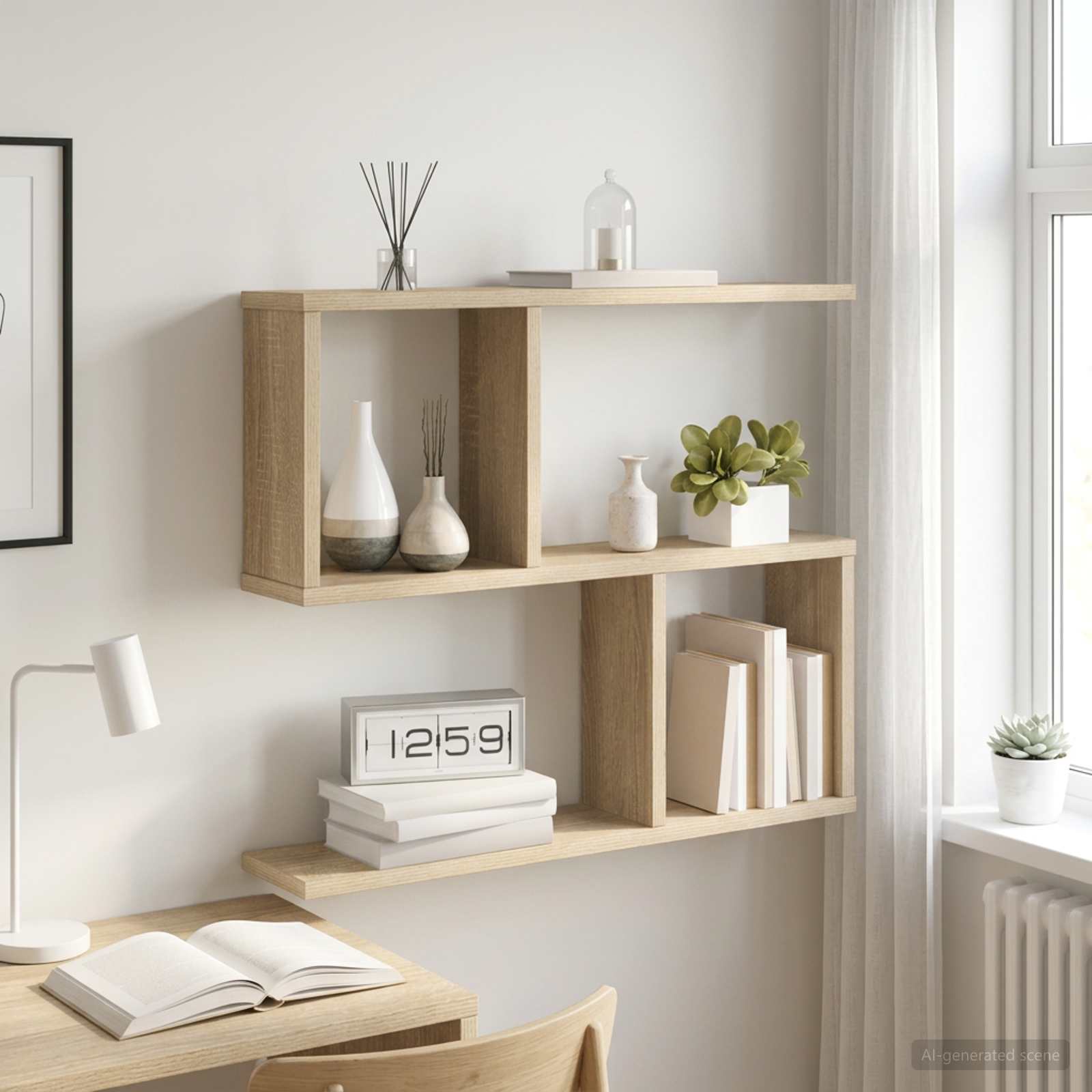 Wall Shelf Sonoma Oak 4 Compartments - 60×12×50.5cm