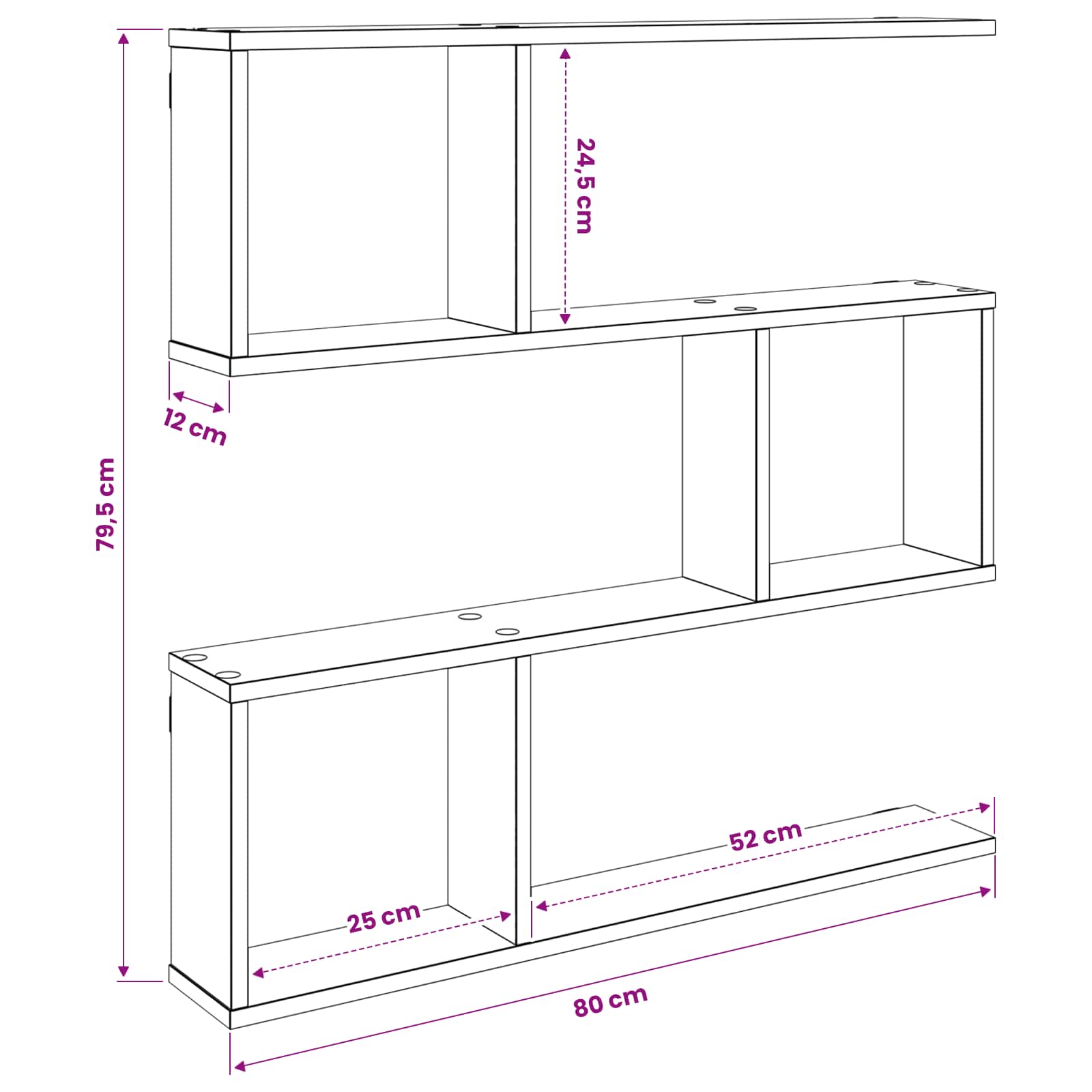 White Wall Shelf 6 Compartments 80cm | HomeAndLiving - 9