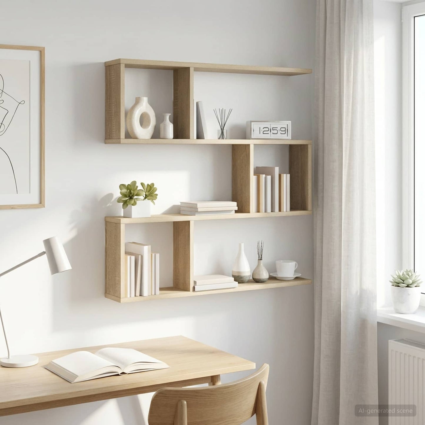 Wall Shelf Sonoma Oak 6 Compartments | HomeAndLiving