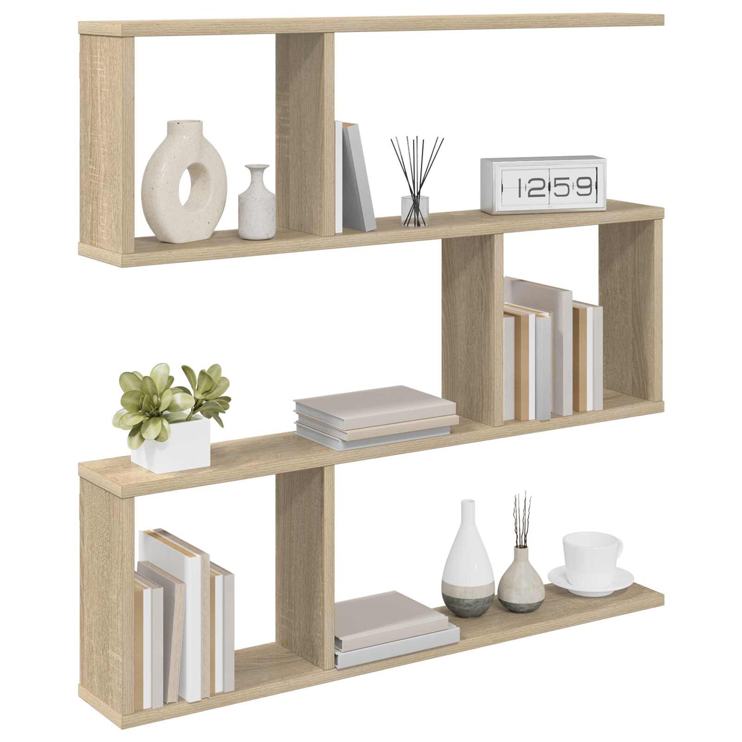 Wall Shelf Sonoma Oak 6 Compartments | HomeAndLiving - 3