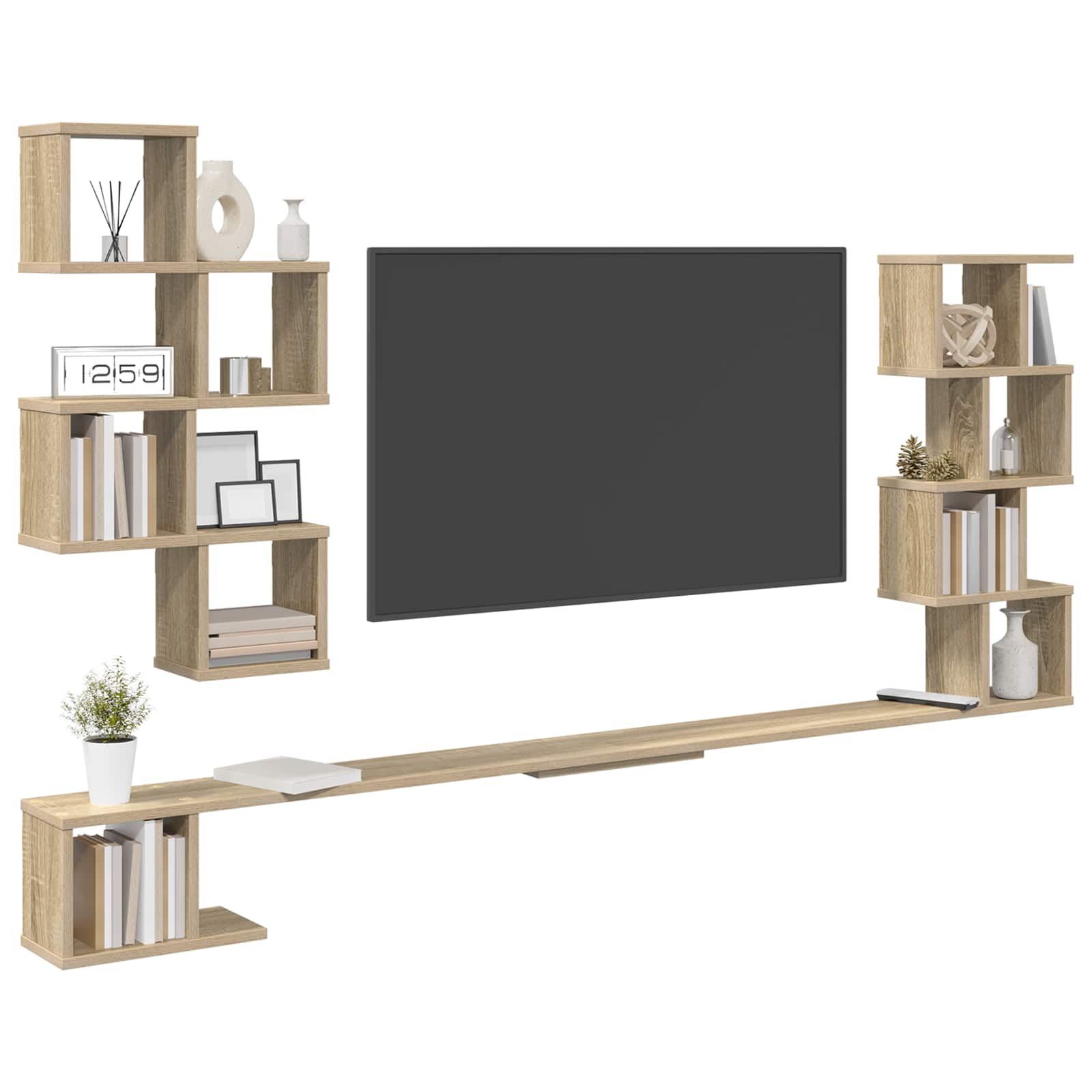 Wall-Mounted TV Shelf Sonoma Oak 180cm | HomeAndLiving - 3