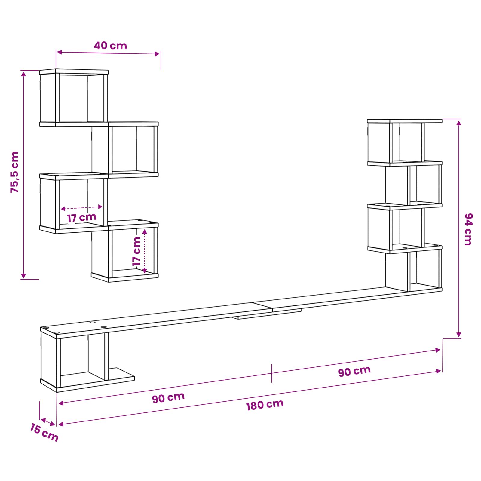 Wall-Mounted TV Shelf Sonoma Oak 180cm | HomeAndLiving - 9