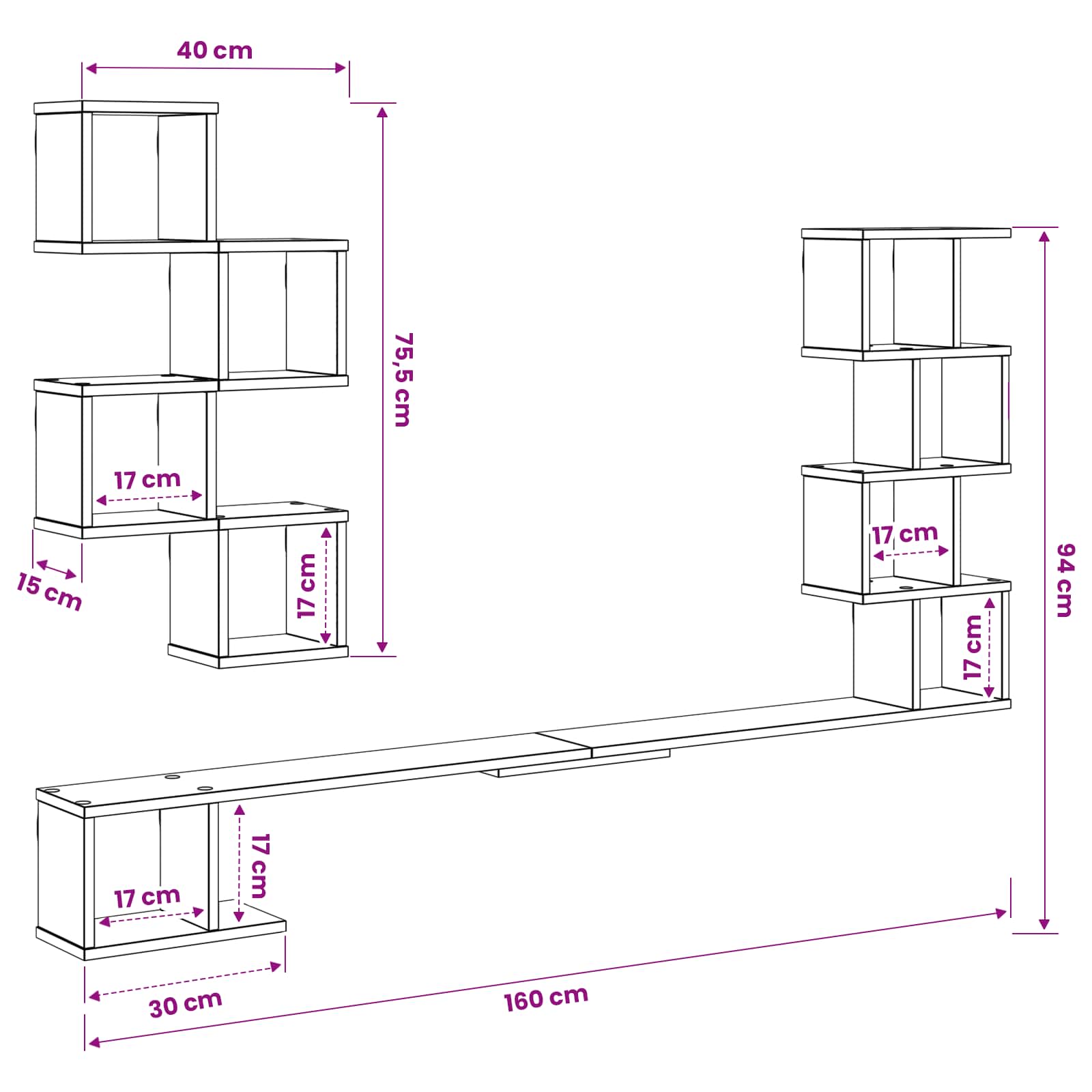 Wall-Mounted TV Shelf White 160cm | HomeAndLiving - 9