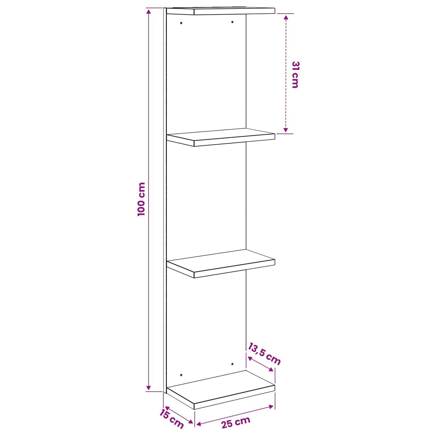 Sonoma Oak Wall Shelf 100cm Engineered Wood - 25×15×100cm - 8
