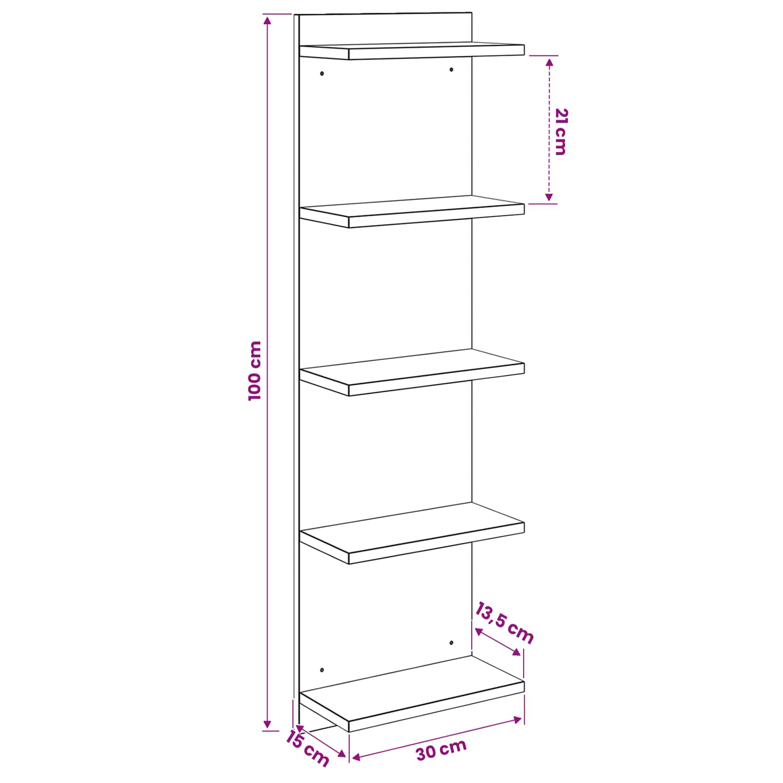 White Wall Shelf Engineered Wood 100cm - 30×15×100cm - 8