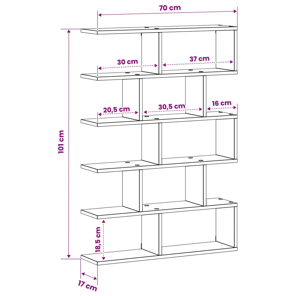Wall Shelf White Modern 70x17x101cm