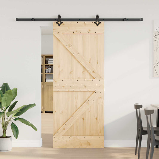 Sliding Door Pine Wood Black Steel 85x210cm | HomeAndLiving