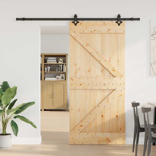 Sliding Barn Door Pine Wood Black Steel 80x210cm | HomeAndLi