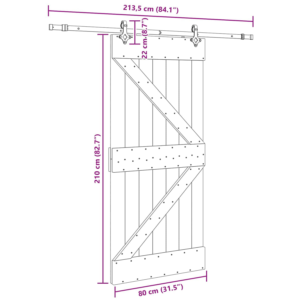 Sliding Barn Door Pine Wood Black Steel 80x210cm | HomeAndLi - 8