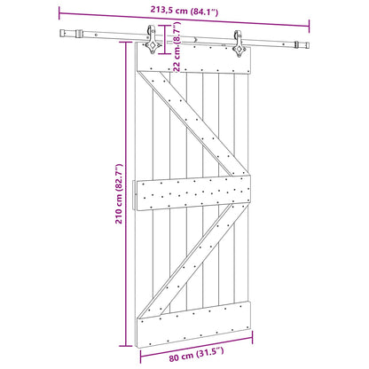 Sliding Barn Door Pine Wood Black Steel 80x210cm | HomeAndLi - 8