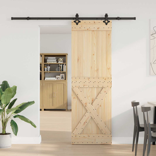 Sliding Door Pine Wood Steel Rail 70x210cm | HomeAndLiving