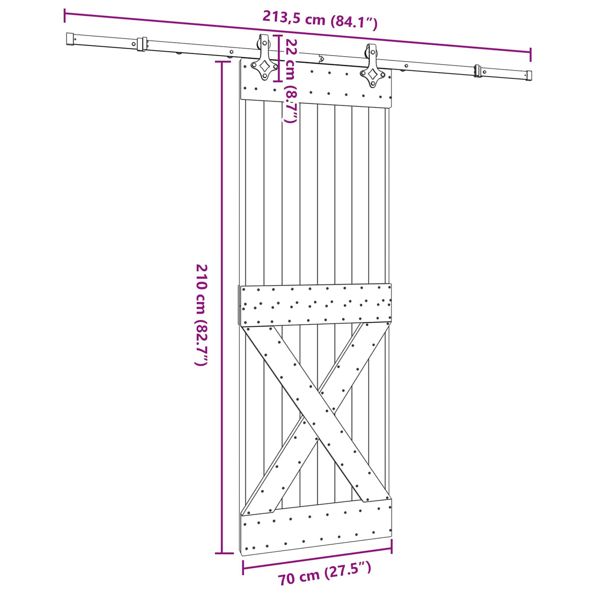 Sliding Door Pine Wood Steel Rail 70x210cm | HomeAndLiving - 8