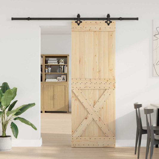 Sliding Pine Wood Door Black Hardware 80x210cm | HomeAndLivi