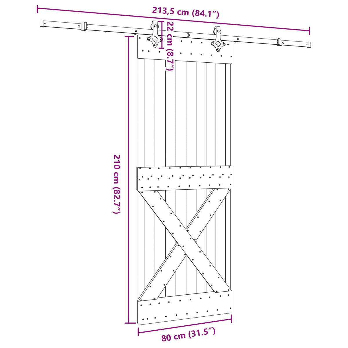 Sliding Pine Wood Door Black Hardware 80x210cm | HomeAndLivi - 8