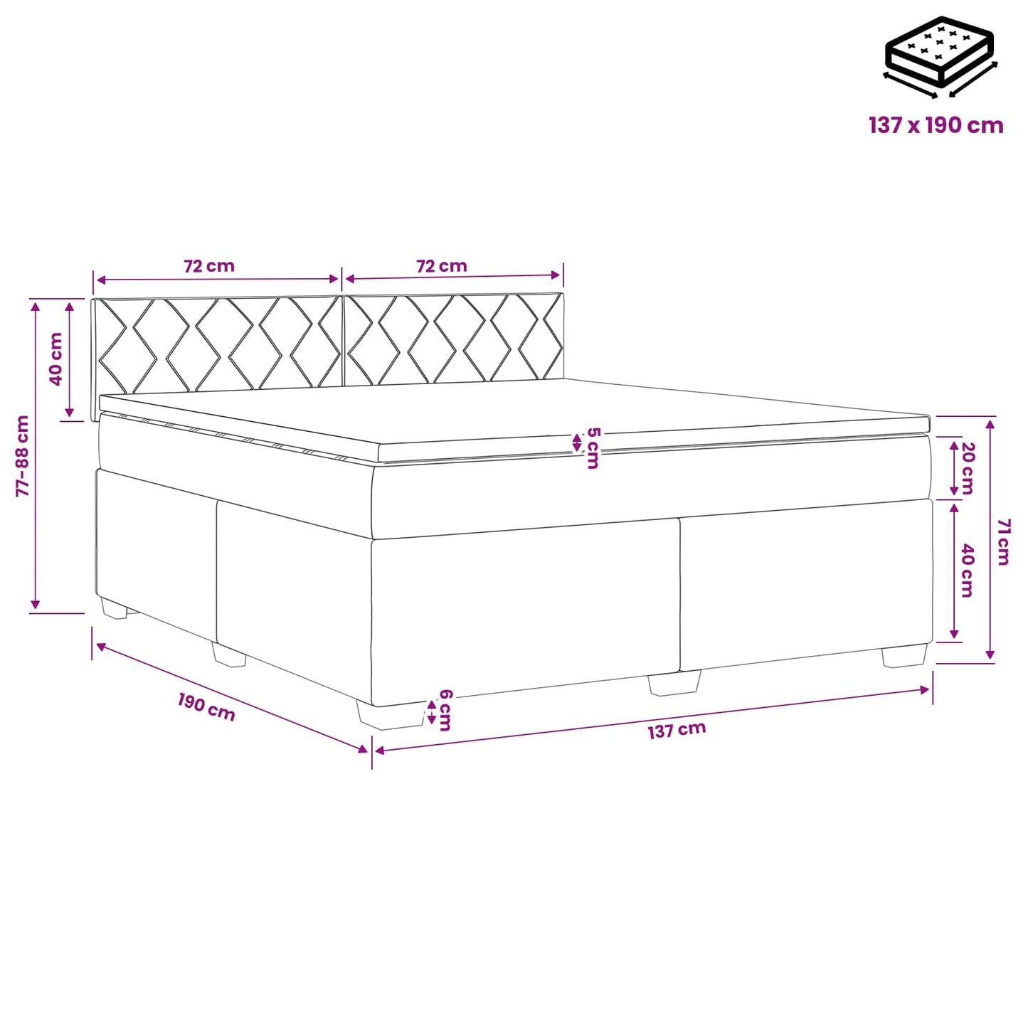 Black Velvet Bed Frame 190 cm x 139 cm x 88 cm