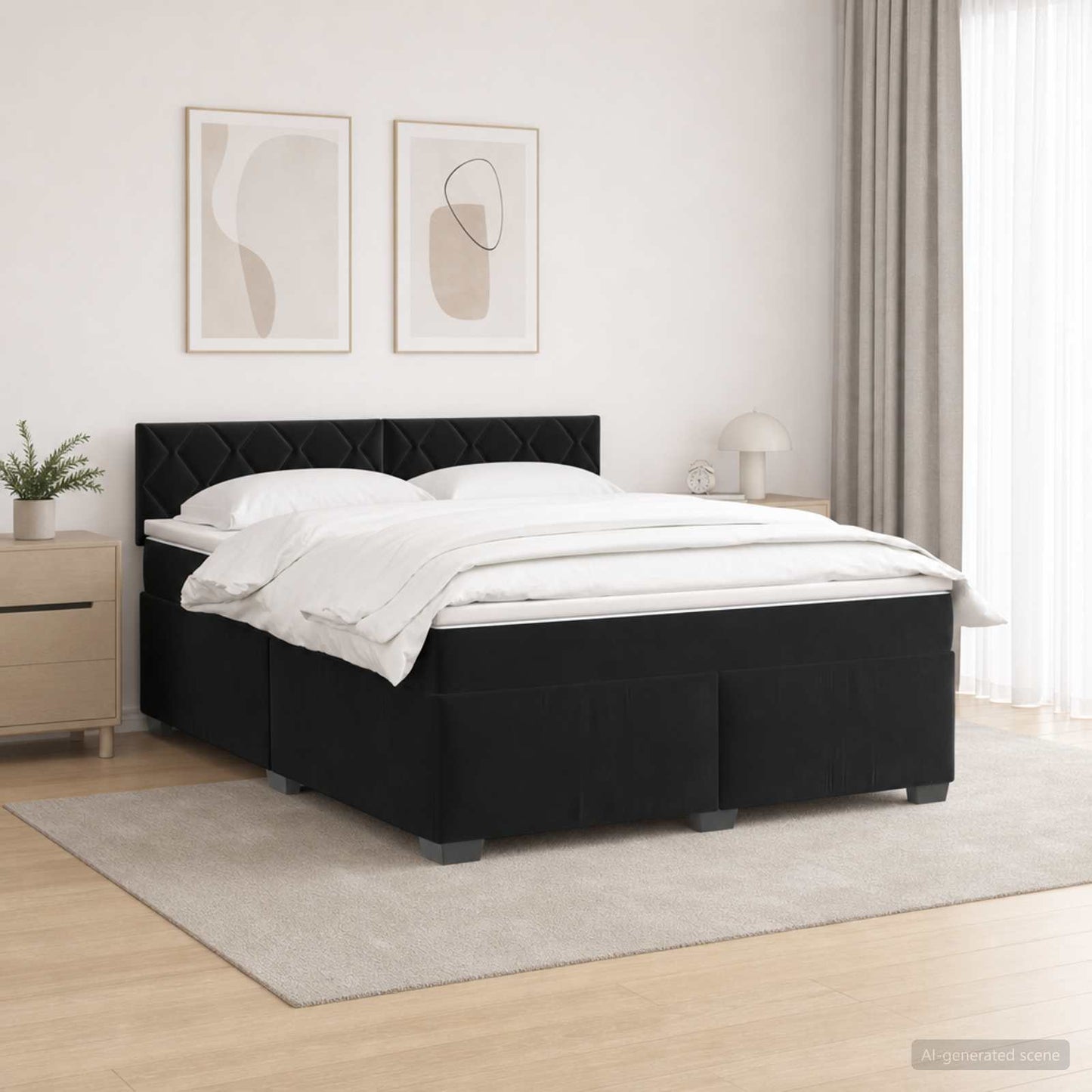 Double Bed Frame Black Velvet 190 cm x 144 cm x 88 cm