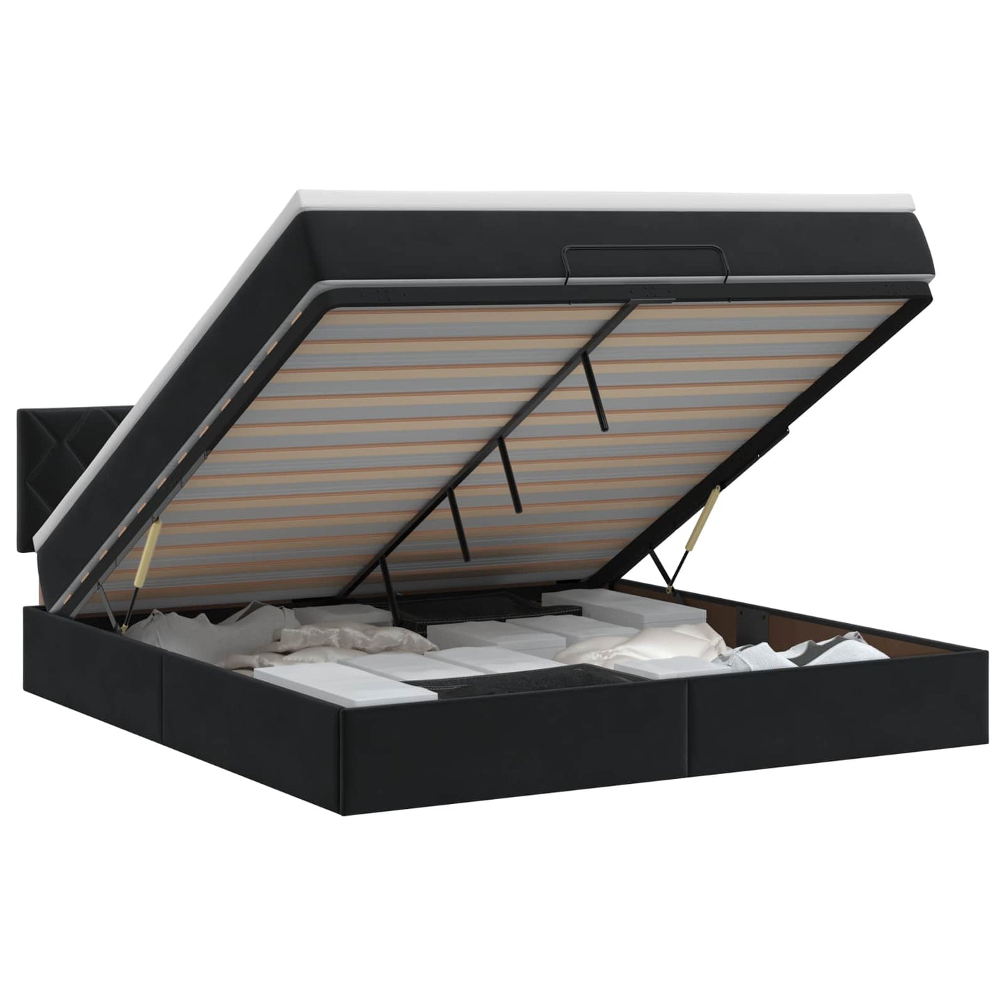 Ottoman Bed Black Velvet 193 cm x 144 cm x 88 cm