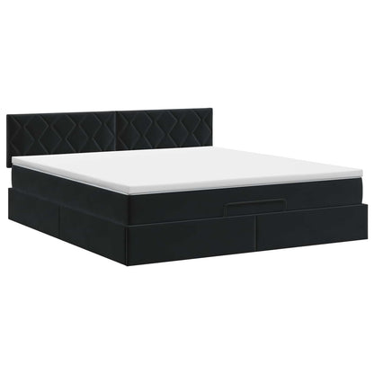 Ottoman Bed Black Velvet 193 cm x 144 cm x 88 cm