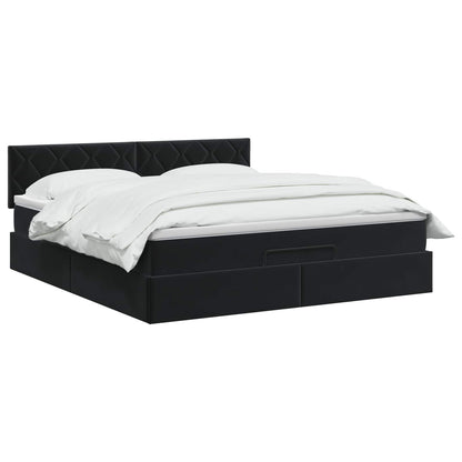Ottoman Bed Black Velvet 193 cm x 144 cm x 88 cm