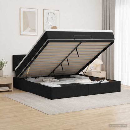 Double Ottoman Bed Black Velvet 193 cm x 144 cm x 88 cm