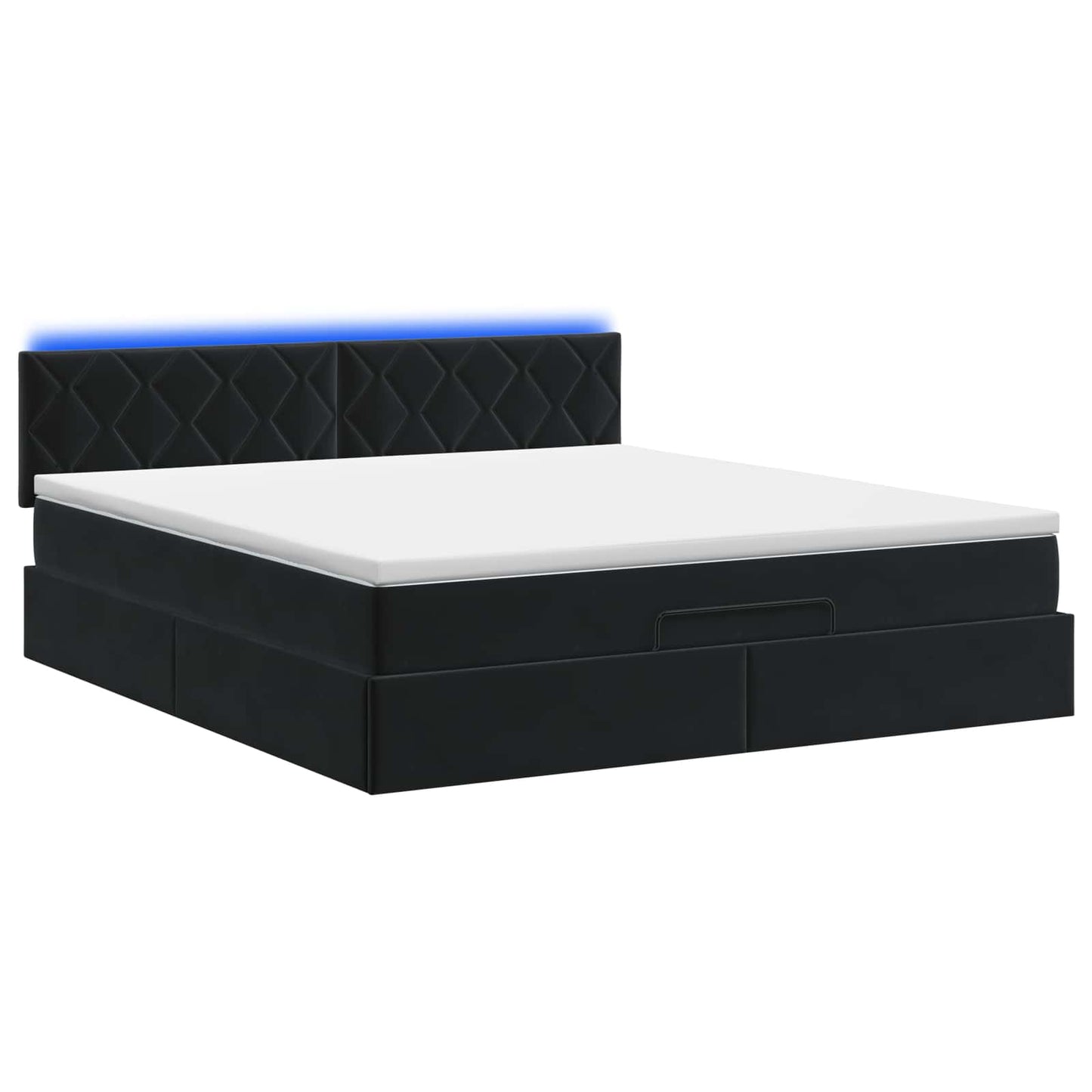 Double Ottoman Bed Black Velvet 193 cm x 144 cm x 88 cm