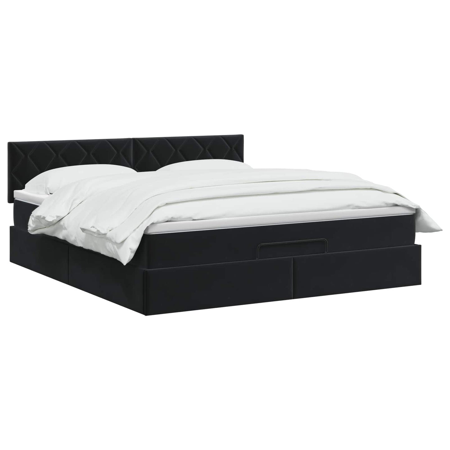 Double Ottoman Bed Black Velvet 193 cm x 144 cm x 88 cm