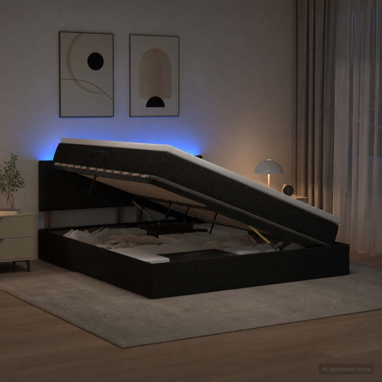 Double Ottoman Bed Black Velvet 193 cm x 144 cm x 88 cm