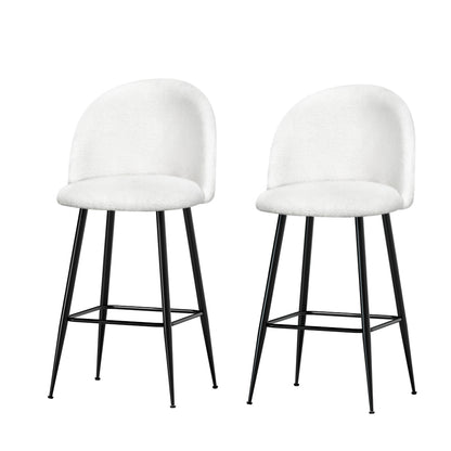 Set Of 2 Bar Stools Kitchen Dining Chair Stool White Chairs Sherpa Boucle