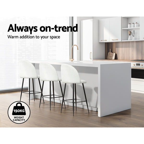  Set Of 2 Bar Stools Kitchen Dining Chair Stool White Chairs Sherpa Boucle