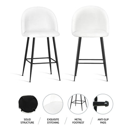 Set Of 2 Bar Stools Kitchen Dining Chair Stool White Chairs Sherpa Boucle