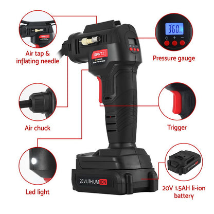 Portable 20V Tire Air Compressor 120PSI Fast Digital Display LED Light