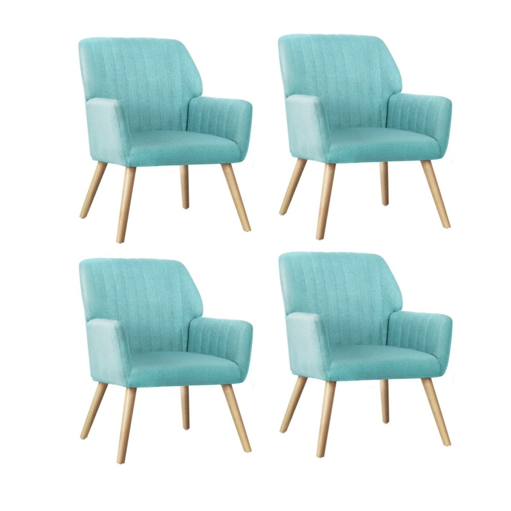 4x Armchair Lounge Sofa Chair Fabric Blue
