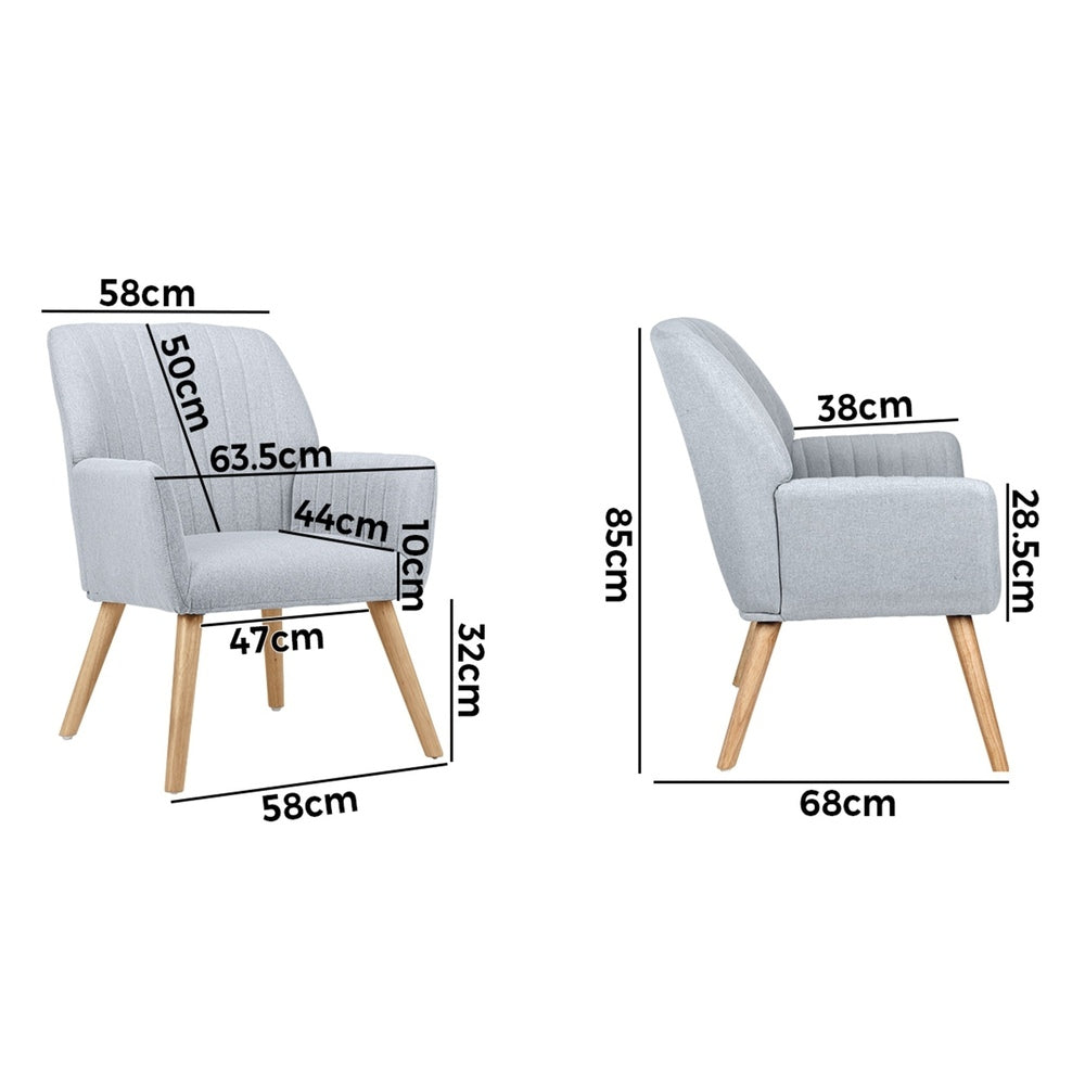 2x Armchair Lounge Sofa Fabric Accent Chairs Padded Pink/Grey Set