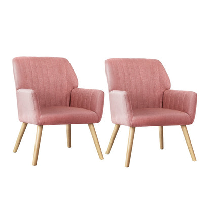 2x Armchair Lounge Sofa Fabric Accent Chairs Padded Pink/Grey Set