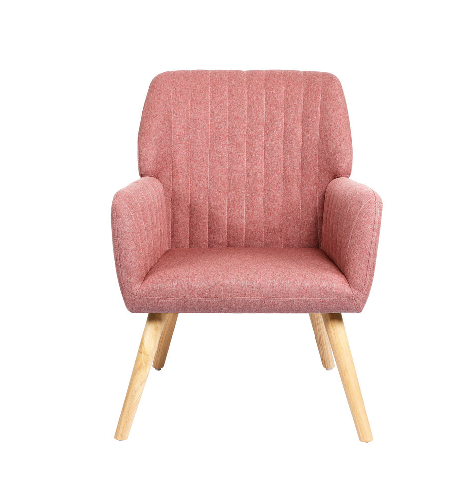 2x Armchair Lounge Sofa Fabric Accent Chairs Padded Pink/Grey Set