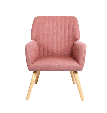 2x Armchair Lounge Sofa Fabric Accent Chairs Padded Pink/Grey Set